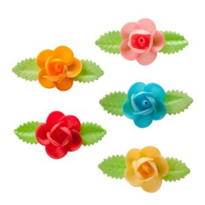 ROSA GRANDE EM OBREIA COM 2 FOLHAS CORES ASSORTED 8,5 CM
