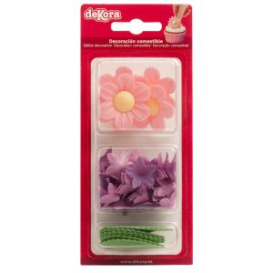 BLISTER DECORAÇÃO OBREIA PARA BOLOS 5 FLORES, 25 MINIFLORES E 8 FOLHAS