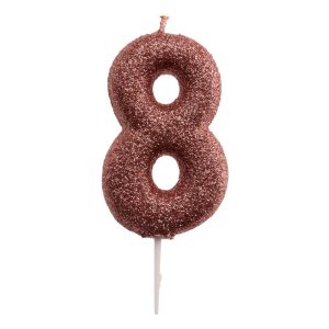 DISPLAY 12 VELAS ANIVERSÁRIO COM PURPURINA ROSA ORO Nº 8