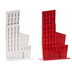 DECORAÇÃO DE BOLOS EDIFÍCIOS EM PVC VERMELHO E CINZENTO 12CM