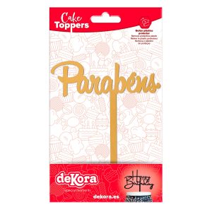 CAKE TOPPER PARABENS OURO 11X14CM