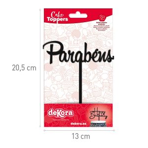 CAKE TOPPER PARABENS PRETO 11 X 14 CM