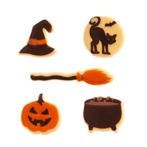 DECORAÇÃO DE CHOCOLATE BRANCO SORTIDO BRUXA 5 MODELOS 70 UNIDADES