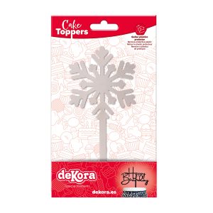 CAKE TOPPER FLOCO DE NEVE PRATEADO 13X6CM