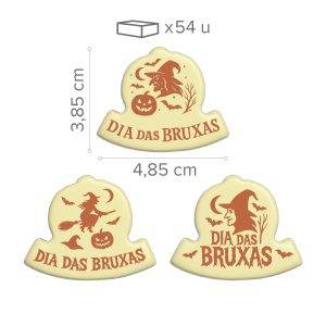 LETREIRO CHOCOLATE BRANCO SORTIDO BRUXAS 3 MODELOS 63 UNIDADES
