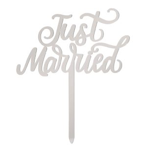 TOPPER DE BOLO JUST MARRIED PRATA 11X13CM