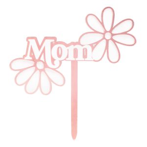 TOPPER DE BOLO MÃE COM FLORES ROSA 11.8X11.1CM