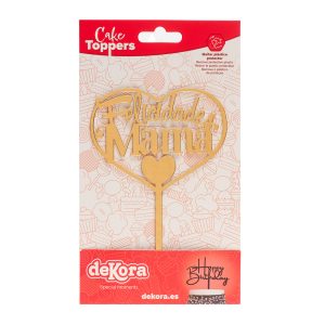 CAKE TOPPER FELICIDADES MAMA OURO 14.3X10CM
