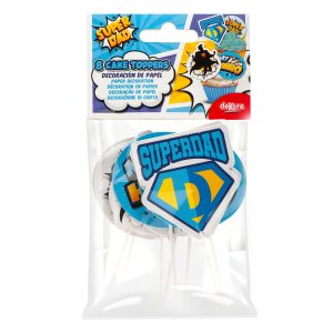 CAKE TOPPERS PAPEL SUPERDAD 4 MODELOS 8 UNIDADES