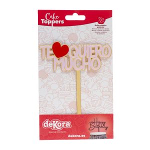 CAKE TOPPER EU TE AMO MUITO DOURADO E ROSA 11,5X13,5CM