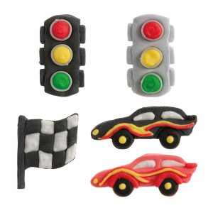 DECORAÇÃO DE AÇÚCAR CARROS DE CORRIDA 6 MODELOS 48 UNID